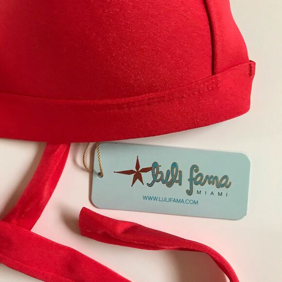 Luli Fama Bathing Swim Suit Red Molded Push Up Bandeau Halter Top NWT Size XS - Picture 6 of 10